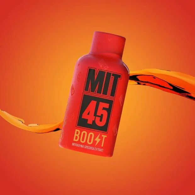 BOOST product image with orange liquid background