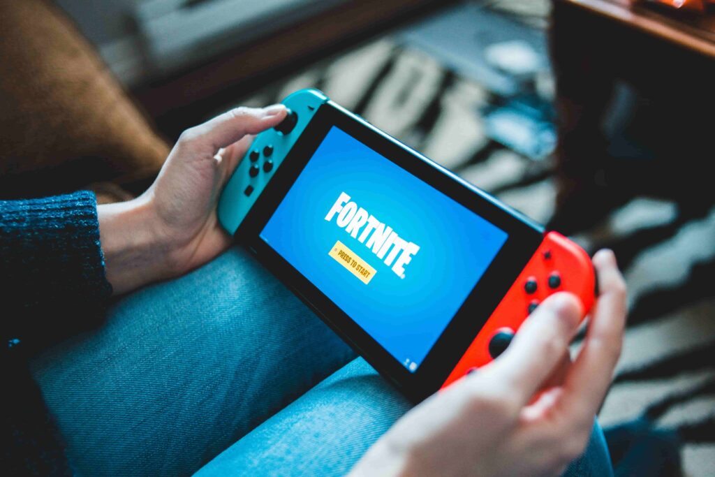 Person playing Fortnite on Nintendo Switch
