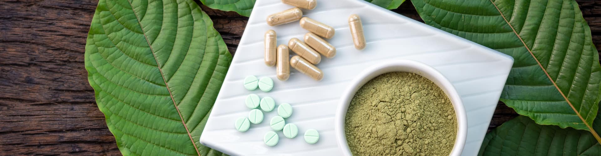Kratom powder, capsules, and tablets