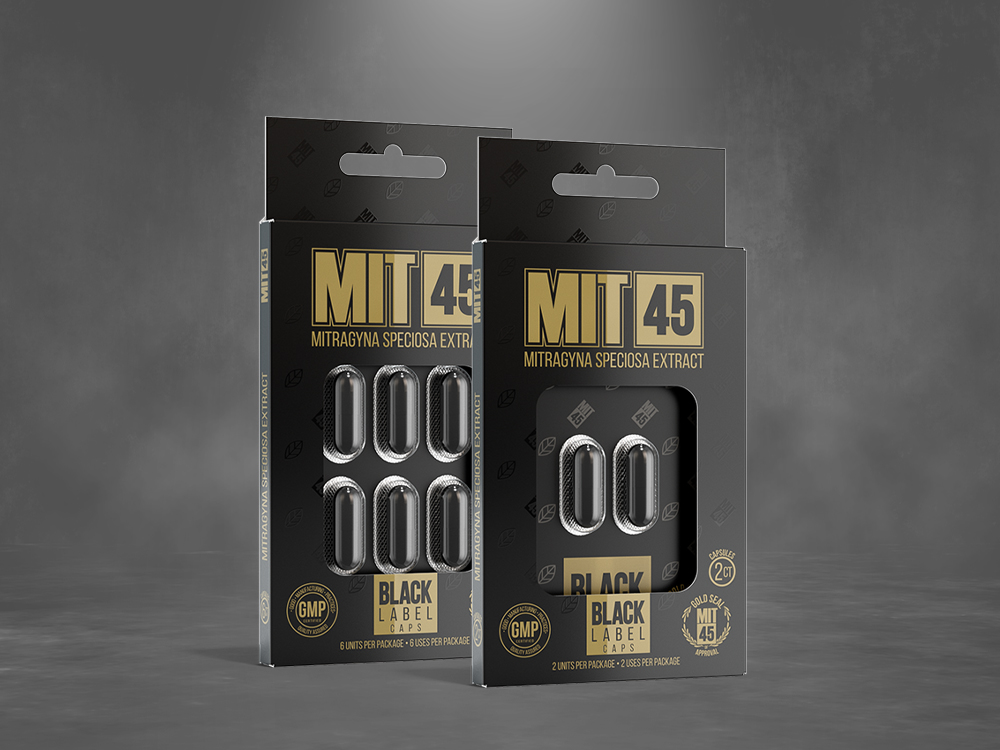 Product display of the 2- and 6-pack varieties for MIT45 Black Label Capsules