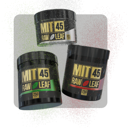 A set of products of the Mit45 Kratom Raw Leaf Collection.