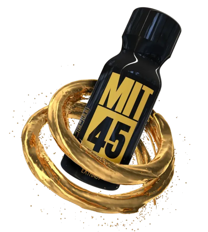 A unit of MIT45 Gold Liquid with golden rings around it.