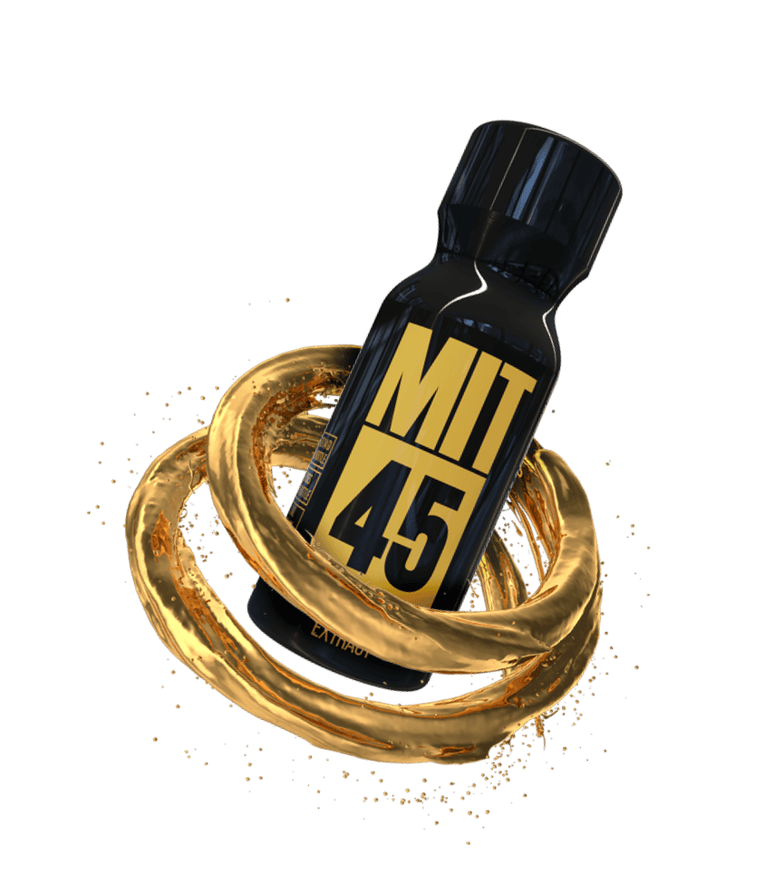 A unit of MIT45 Gold Liquid with golden rings around it.