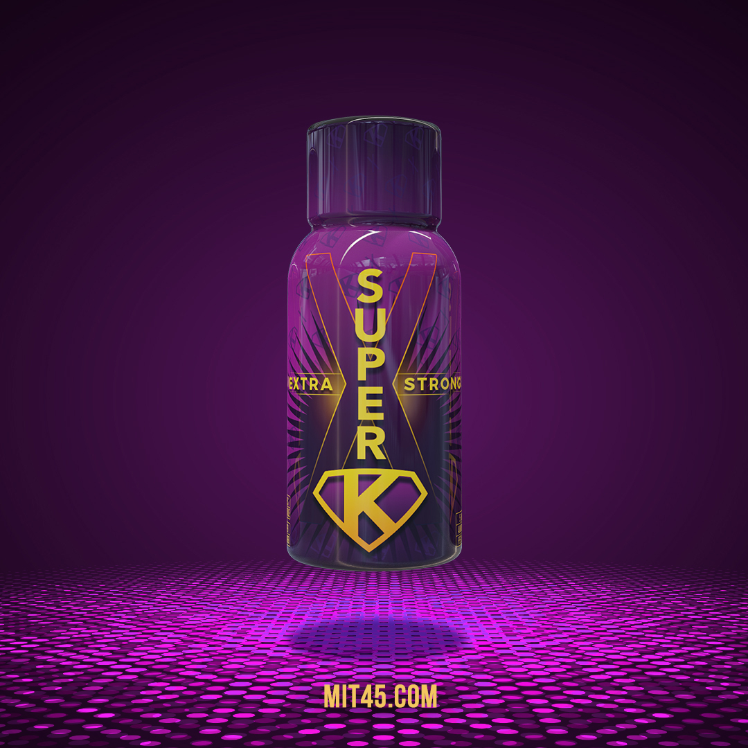 A MIT45 Super K Extra Strong floating on purple background