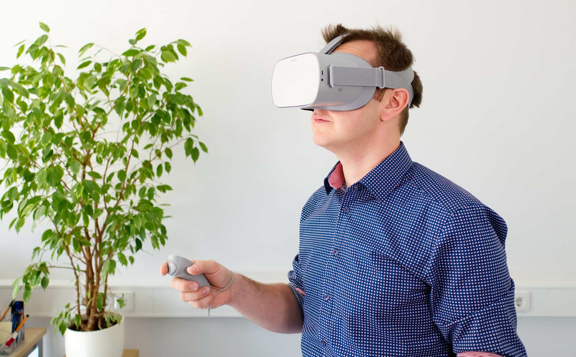 Person playing game with VR headset