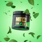 Green vein capsules tub over green background with floating leaves